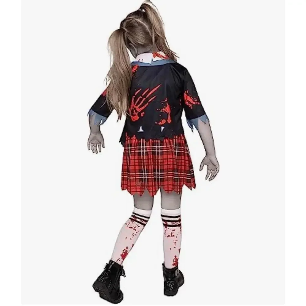 Spooktacular Creations Zombie Schoolgirl Costume Girls Medium 8-10 Halloween NEW
